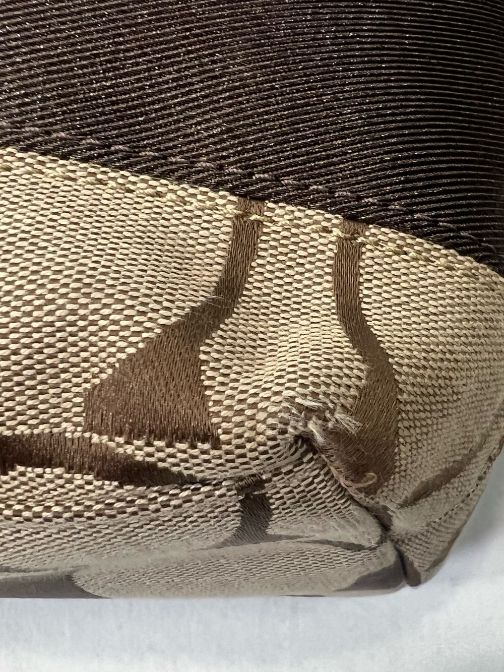 COACH Y2K Signature Canvas W Leather Stripe Tote Bag Purse Brown F19046 - Picture 6 of 13
